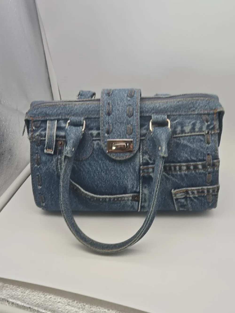 Vintage Hand & Heart Upcycled Denim Doctor Satchel Bag